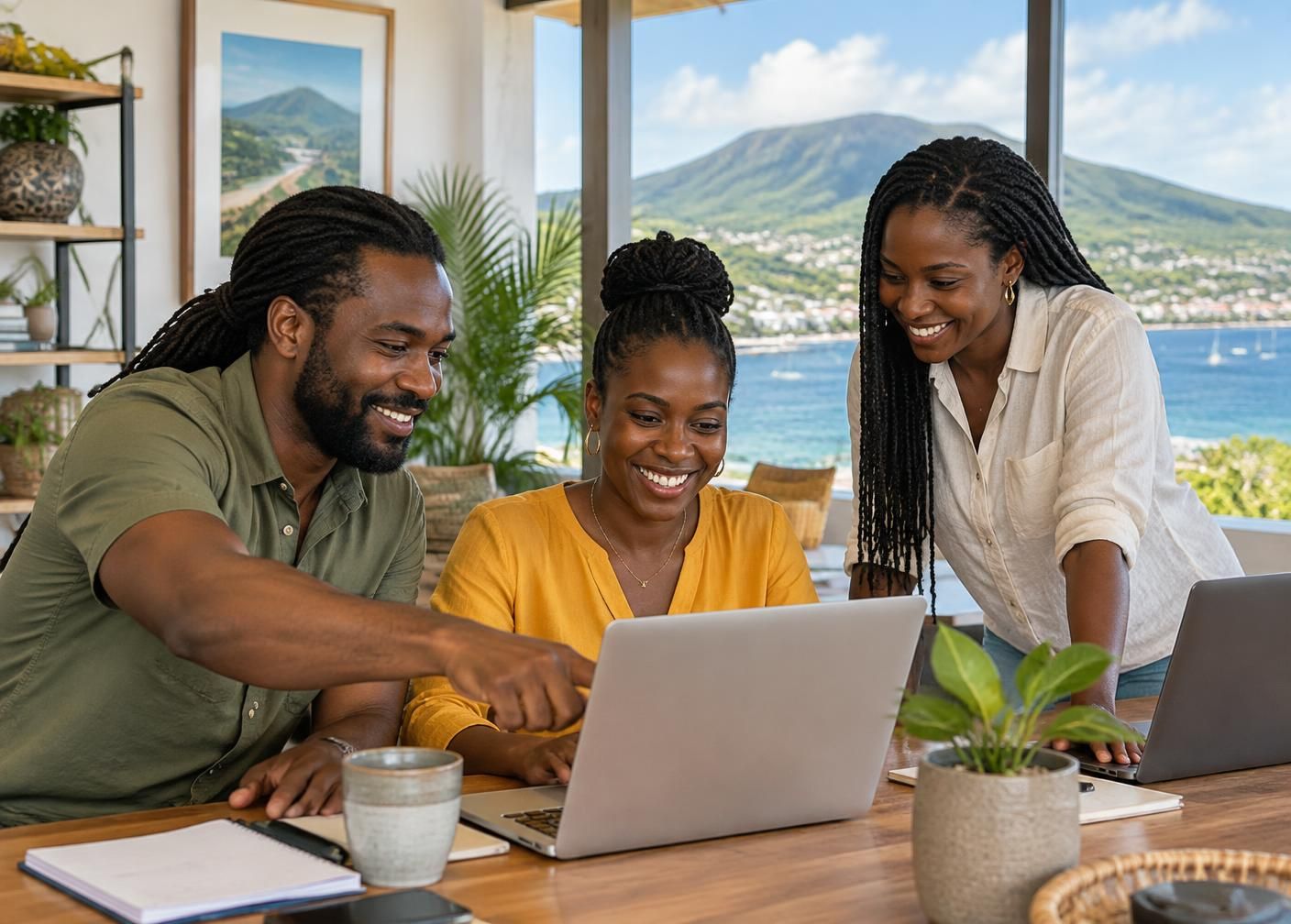 IslandNet team members working with a local business customer